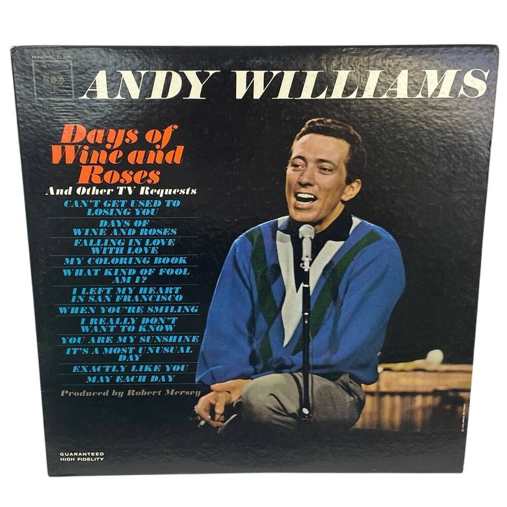 Vintage 1963 Andy Williams Days of Wine & Roses TV Requests LP Vinyl Record
